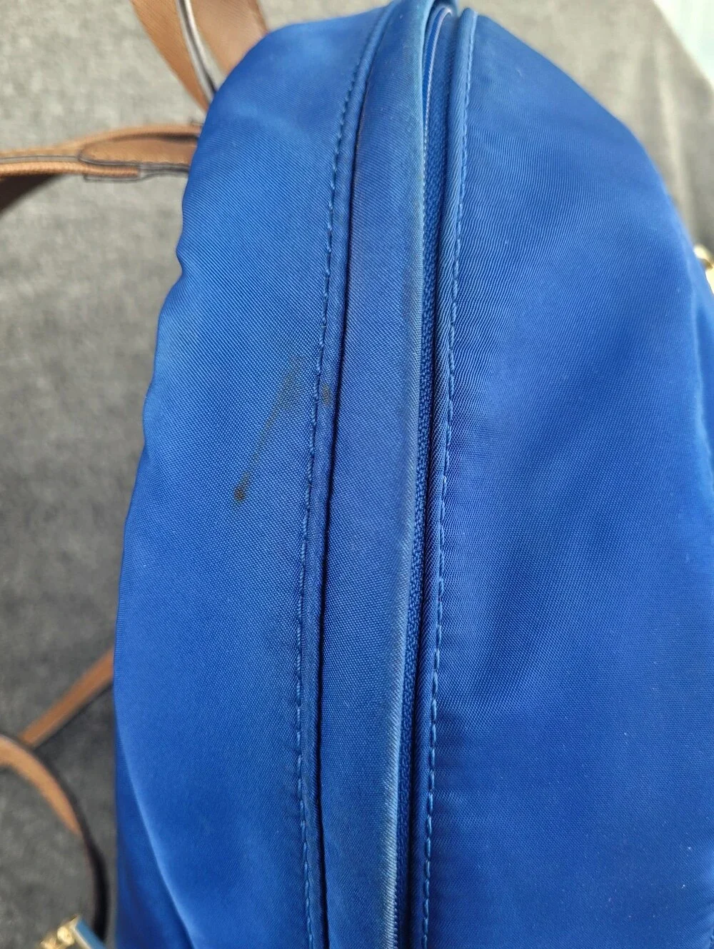 Michael Kors Jet Set Electric Blue Nylon Backpack with Tan Faux Leather Straps